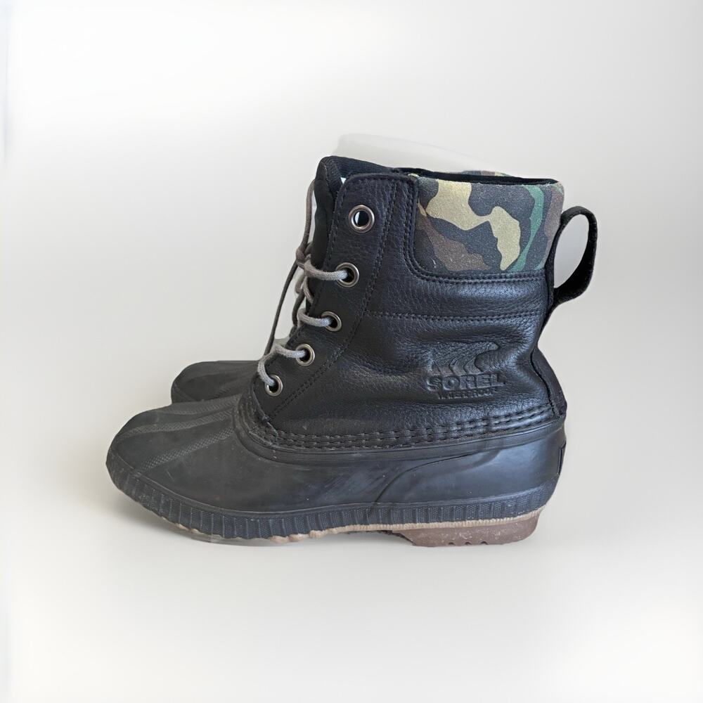 Sorel Cheyanne II Men 10 Leather Snow Boot BLACK/ CAMO Insulated Waterproof